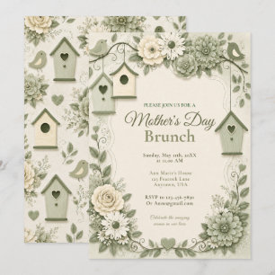 Cream and Sage Green Mother’s Day Brunch Invitation