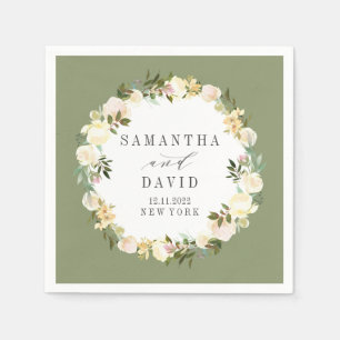 Cream and Sage Wedding floral personalised Napkin
