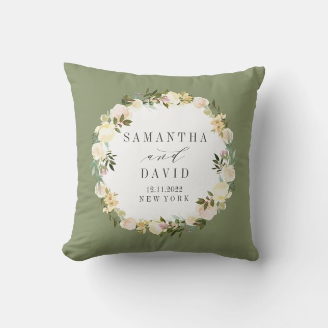 Cream and Sage  | Wedding personalised keepsake Cushion (Front)