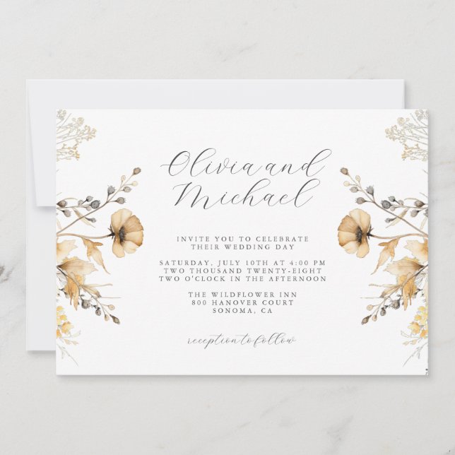 Cream And Sage Wildflower Wedding Invitation (Front)