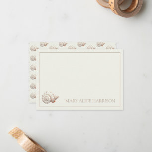 Cream and Tan Coastal Seashell Personalied Card
