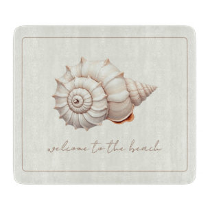 Cream and Tan Coastal Seashell Personalied Cutting Board