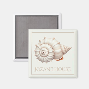 Cream and Tan Coastal Seashell Personalied Magnet