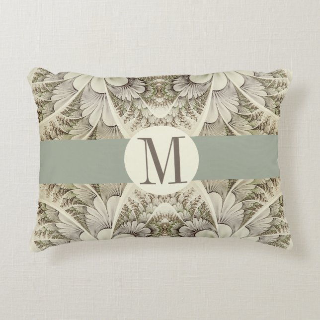 Cream and Taupe Swirl Sage Green Accent Pillow (Front)