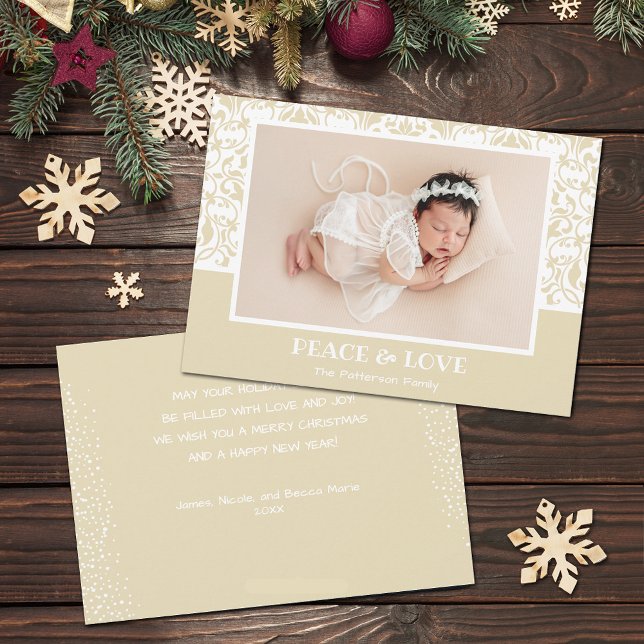 Cream and White Damask Christmas Photo Holiday Card (Cream and white damask design Christmas photo holiday cards, PRINTED and/or INSTANT DOWNLOAD)