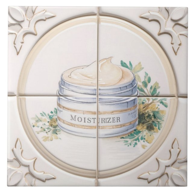 Cream and White Moisturizer Tub Art Funny Bathroom Tile (Front)
