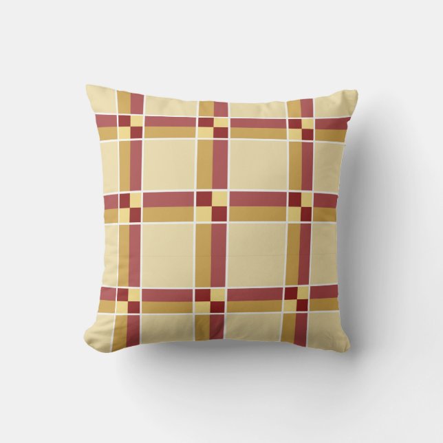 Cream and Wine Check Throw Pillow (Front)