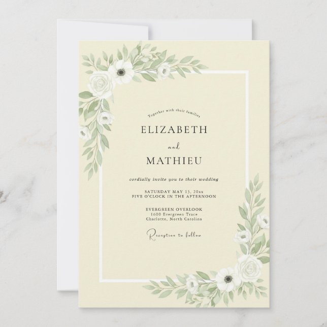 Cream Anemone Petal Wedding Invitation (Front)