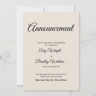 Cream Announcement Postponed Wedding Card