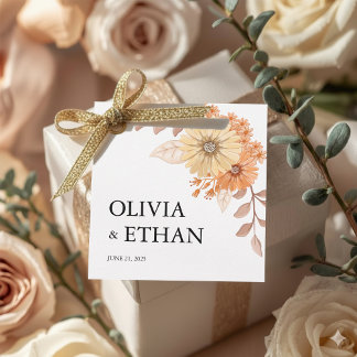 Cream Apricot Floral Wedding Favor Tag