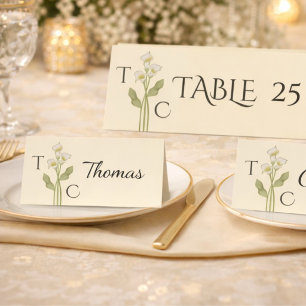 Cream Art Nouveau Lily Monogram Wedding Place Card