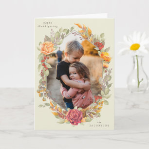Cream Autumnal Florals Thanksgiving Photo Card