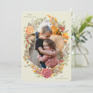 Cream Autumnal Florals Thanksgiving Photo Card