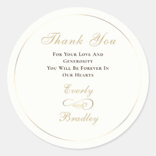 Cream Background Dark Brown Gold Script Thank You Classic Round Sticker