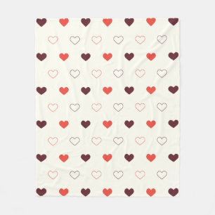 Cream Background with Red & Burgundy Hearts Fleece Blanket