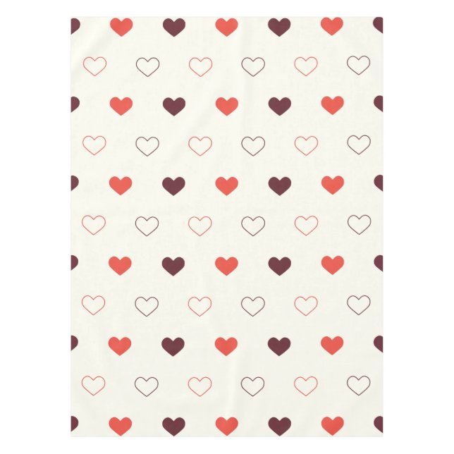 Cream Background with Red & Burgundy Hearts Tablecloth (Front)