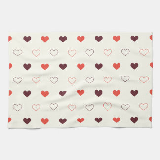 Cream Background with Red & Burgundy Hearts Tea Towel