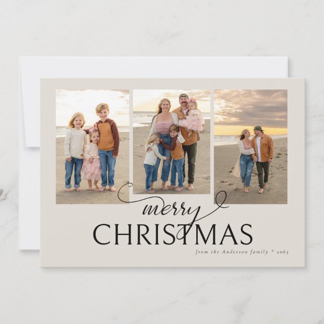 Cream Beach Collage Photo Christmas Card (Front)