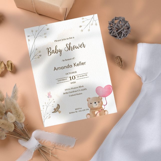 Cream Bear Baby Shower Invitation (Creator Uploaded)