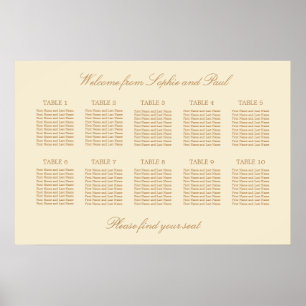 Cream Beige 10 Table Wedding Seating Chart Poster