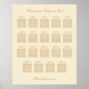 Cream Beige 19 Table Wedding Seating Chart Poster