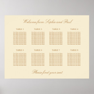 Cream Beige 8 Table Wedding Seating Chart Poster