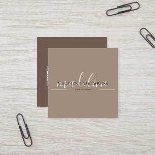 Cream Beige and Brown Calligraphy Script QR code Square Business Card