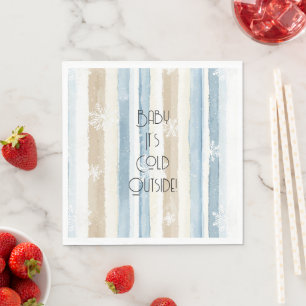 Cream Beige Blue Christmas Snowflakes Stripes Cold Napkin