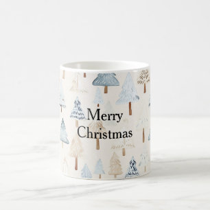 Cream Beige Blue Christmas Trees Coffee Mug