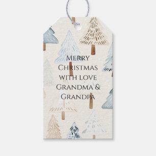 Cream Beige Blue Christmas Trees Gift Tags