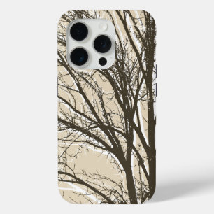 Cream Beige Brown White Tree Branches  iPhone 15 Pro Case