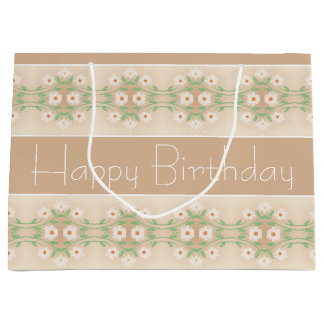 Cream Beige Floral Accented Large Gift Bag