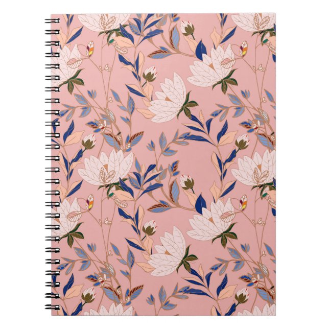 Cream Beige Lilies: Pink Seamless Background Notebook (Front)