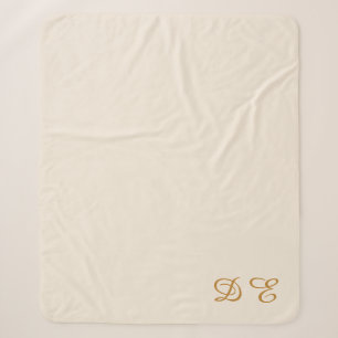 Cream beige minimalist monogrammed sherpa blanket
