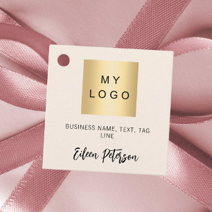 Cream beige name signature business logo hang tag