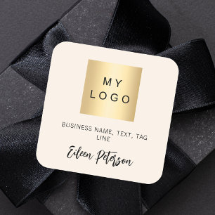 Cream beige name signature business logo square sticker