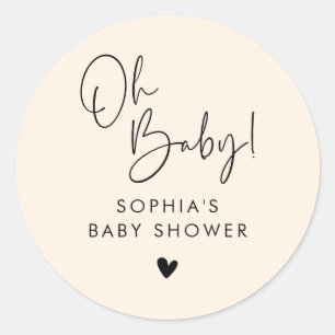 Cream Beige Oh Baby Modern Boho Baby Shower Classic Round Sticker