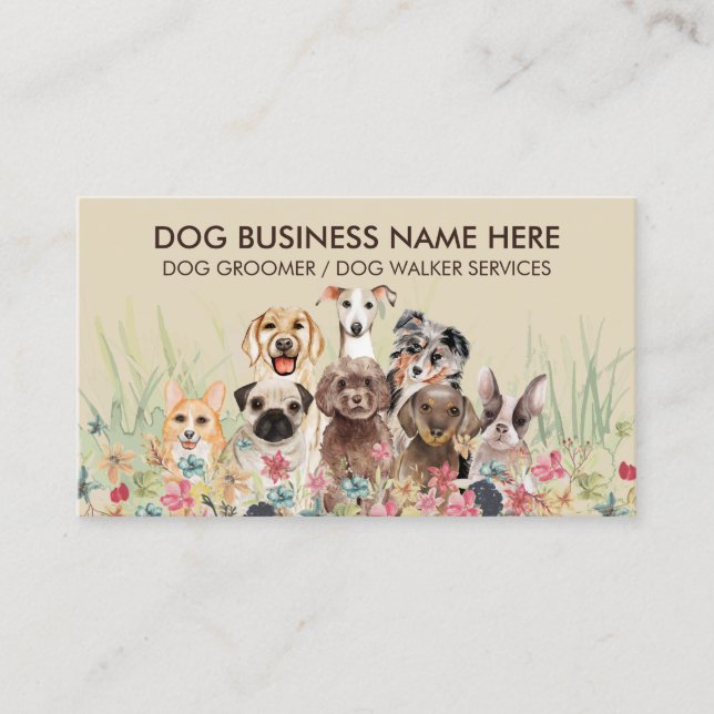 Cream Beige Pet Sitter Walker dog petcare Business Card (Front)