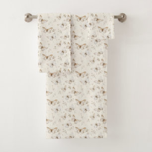Cream Beige Sand Butterflies Bath Towel Set