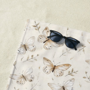 Cream Beige Sand Butterflies Beach Towel