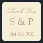 Cream Beige Wedding Favour Thank You Sticker<br><div class="desc">Cream Beige Wedding Favour Thank You Sticker,  please personalise with initials of the couple and the date of the wedding,  using the online personalisation template before ordering.  A lovely sticker featuring stylish text in a golden shade of beige on a cream background.</div>