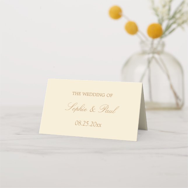 Cream Beige Wedding Folded Place Card (Back)