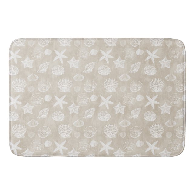Cream Beige White Beach Shells Bath Mat (Front)