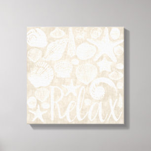 Cream Beige White Beach Shells Relax Canvas Print