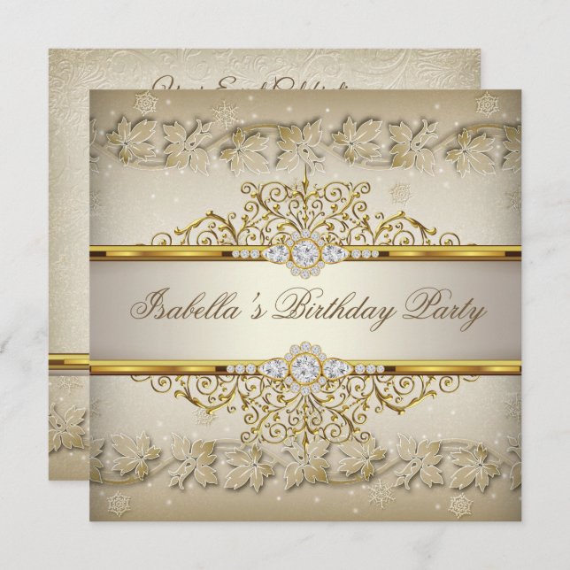 Cream Beige White Gold Elegant birthday Party Invitation (Front/Back)