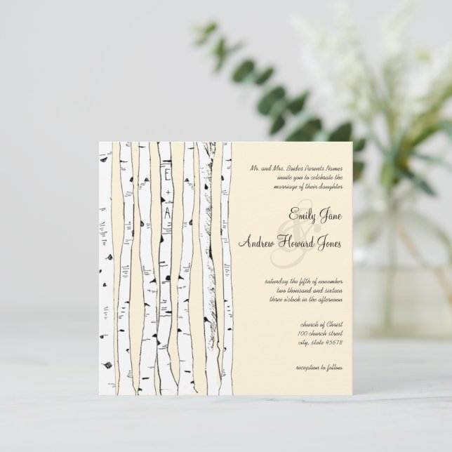 Cream Birch Tree Wedding Invitations (Standing Front)