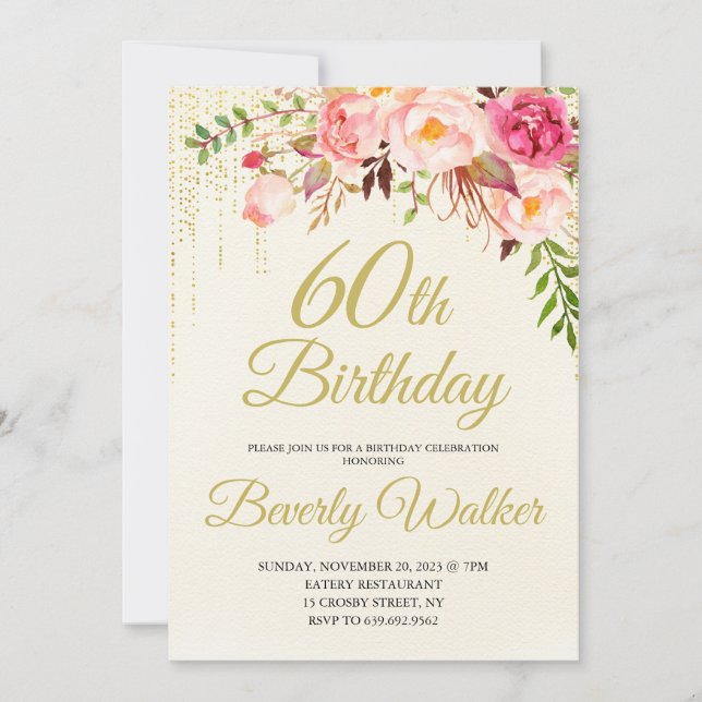 Cream Birthday 60th Birthday Invitation (Front)