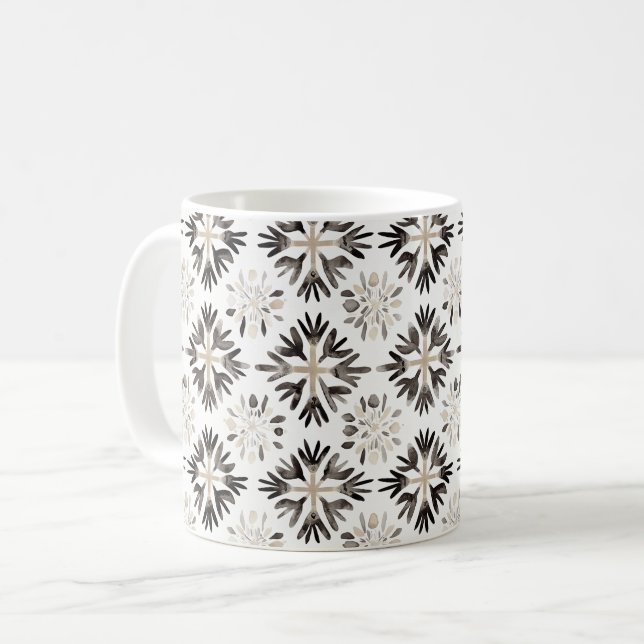 Cream Black Abstract Coffee Mug (Front Left)