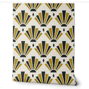 Cream, Black and Brass Art Deco Stepped Fan Wallpaper