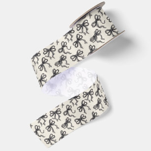 Cream Black Bows Satin Ribbon